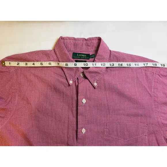 Lauren Ralph Lauren Dress Shirt Mens 16 36/37 Red White Gingham Check Cotton L/S - Picture 4 of 11